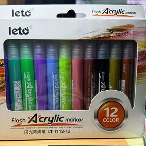 12 Flash Acrylic Glitter Markers 2mm tip